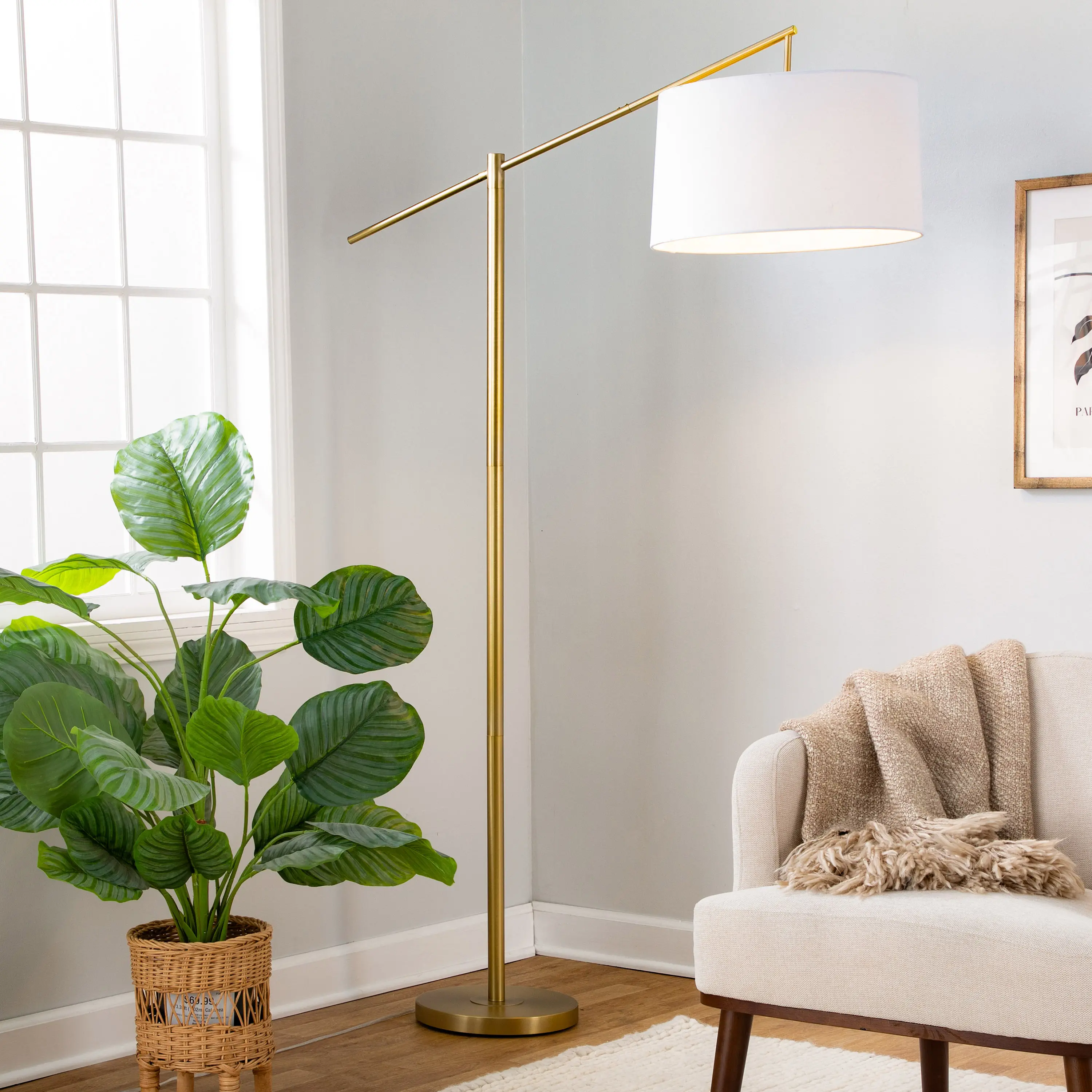 ARCH Metal Floor Lamp Gold Finish with Off-White Linen Shade, Modern Standing Light for Living Room, Bedroom, Office, Reading, Warm Ambient Glow, Easy Assembly, 1 Pack, Home Furniture and Household Product Search Terms for US Online Shopping