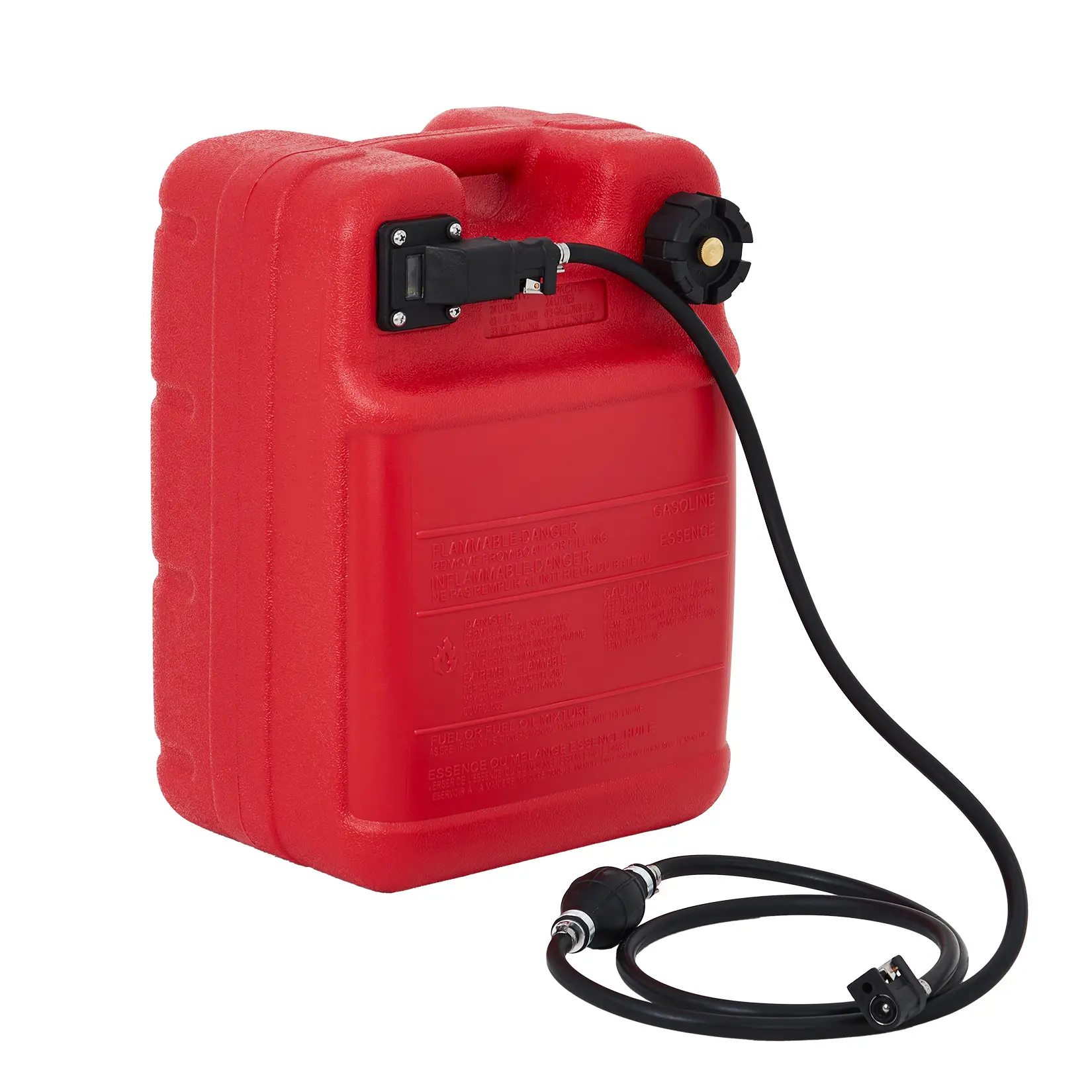 6 Gallon Portable Marine Fuel Tank, Heavy Duty Boat Gas Can with Primer Bulb & Hose. UV Resistant, Leak-Proof Brass Valves, Fuel Gauge. For Outboard Motor, RV, Generator, Kayak. Safe Outdoor Fuel Storage Container
