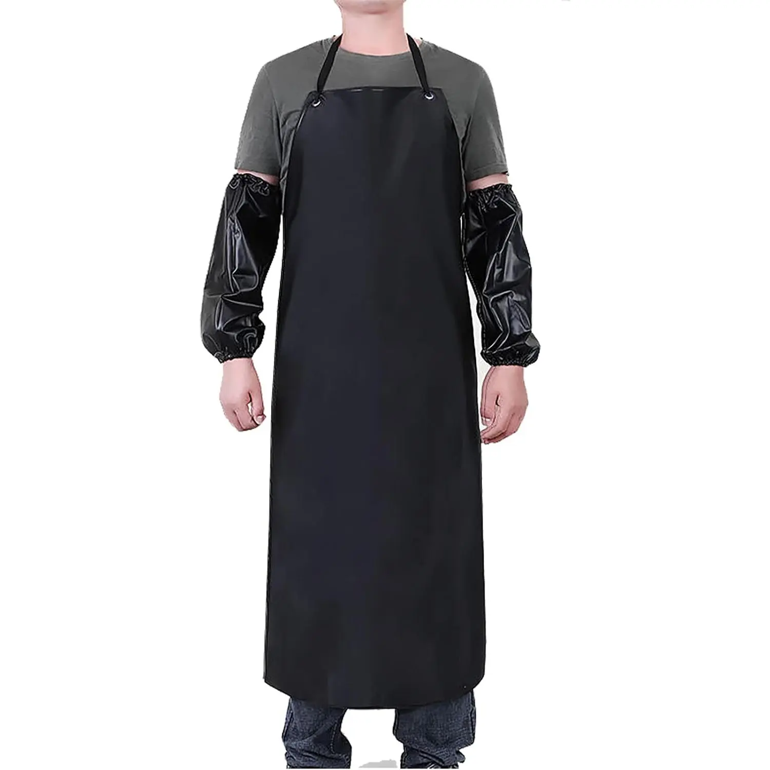Waterproof Aprons for Dishwashing Rubber Vinyl Lightweight Chemical Resistant Industrial Adjustable Bib 40" for Work Grilling Lab Kitchen Butcher Black