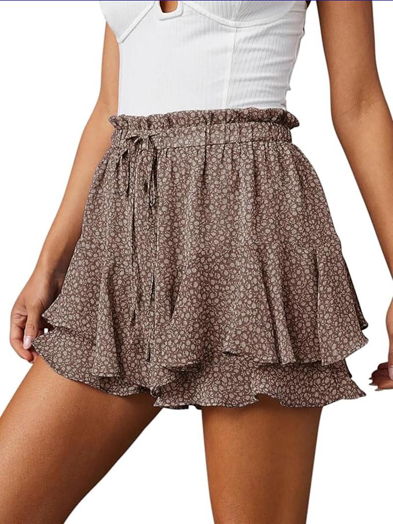 Women's Floral Print Ruffle Trim Pantskirt, Boho Hippie Skirt, Boho Fashion Casual Pantskirt for Daily Holiday Vacation Wear, Ladies Bottoms for Summer