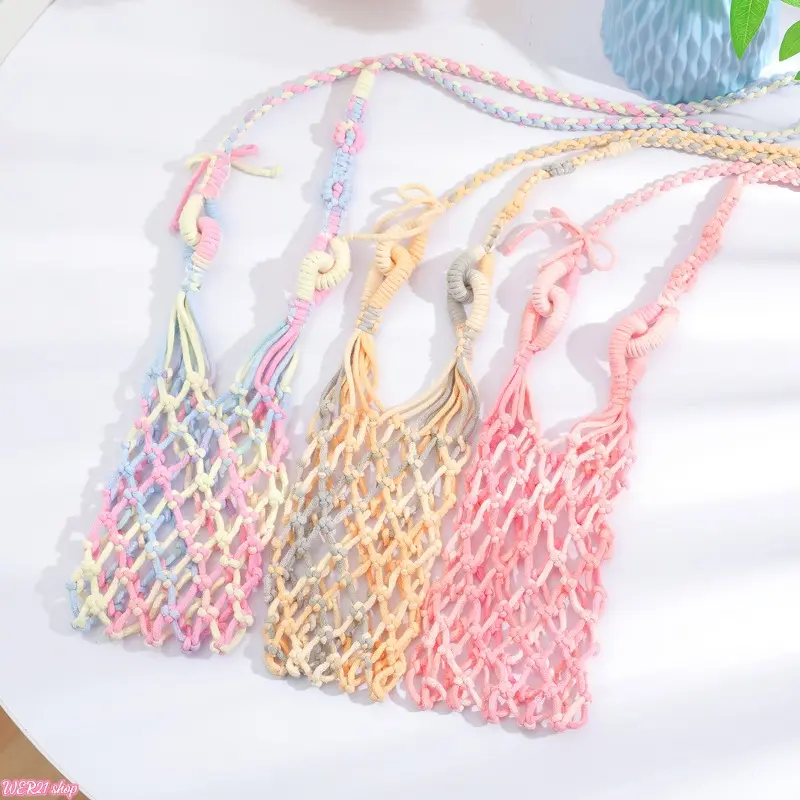 Mini Crossbody Phone Purse | Viral 2026 Aesthetic Hollow Cotton Crochet Bag, Colorful Braided Small Shoulder Pouch, Unique Versatile Woven Handbag for Women Daily Travel Beach Casual Outfit Gift