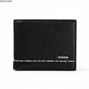 European American Style Mens Wallet, Lychee Grain PU Leather Open Top Billfold, Slim Thin Purse for Daily Cash and Card Storage