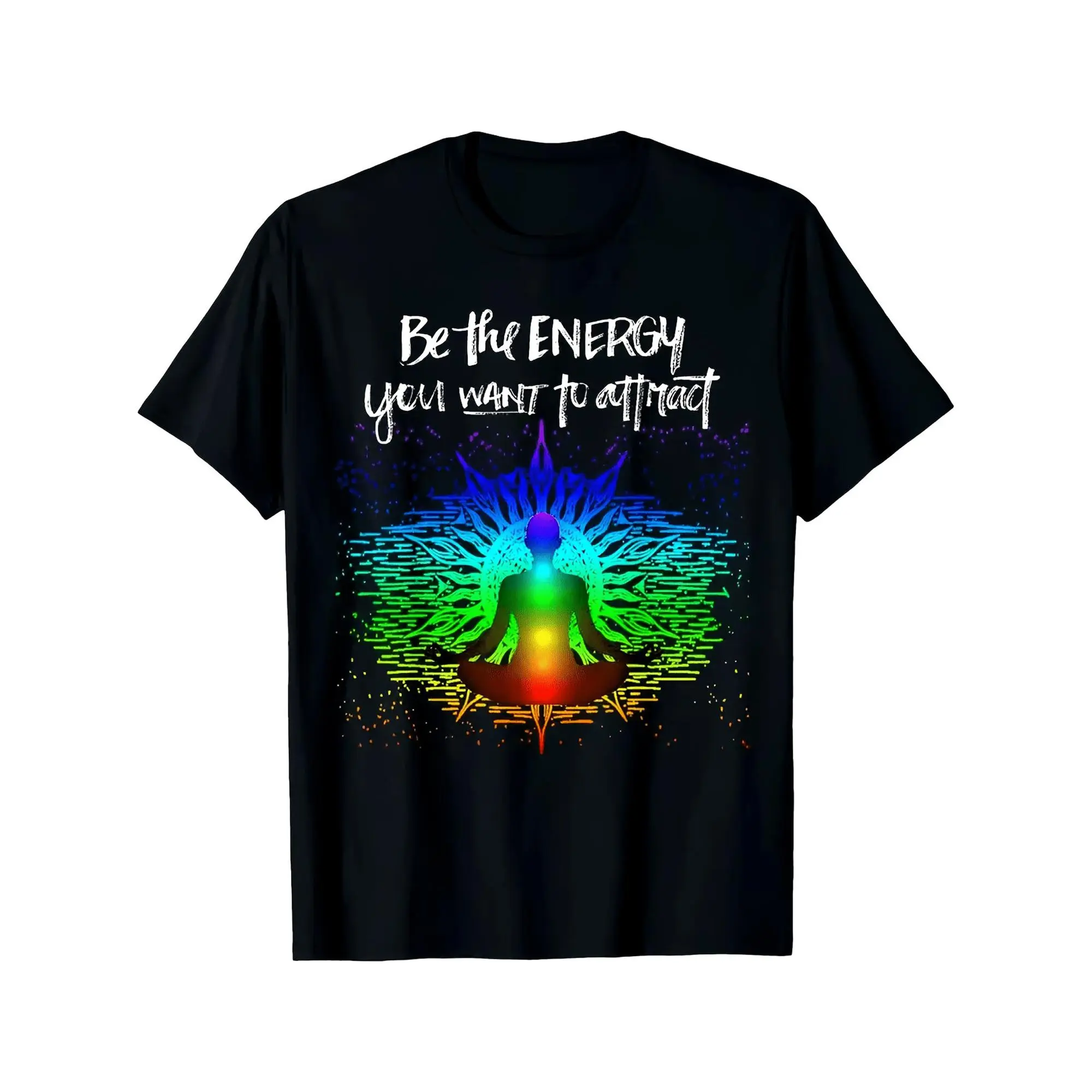 Men's Chakra Meditation T-Shirt 7 Chakra Points Affirmation Print Spiritual Yoga Top with Chakra Colors (Root Chakra Sacral Chakra Solar Plexus Chakra Heart Chakra Throat Chakra Third Eye Chakra Crown Chakra) Casual Style Unisex 2, PLUS SIZE