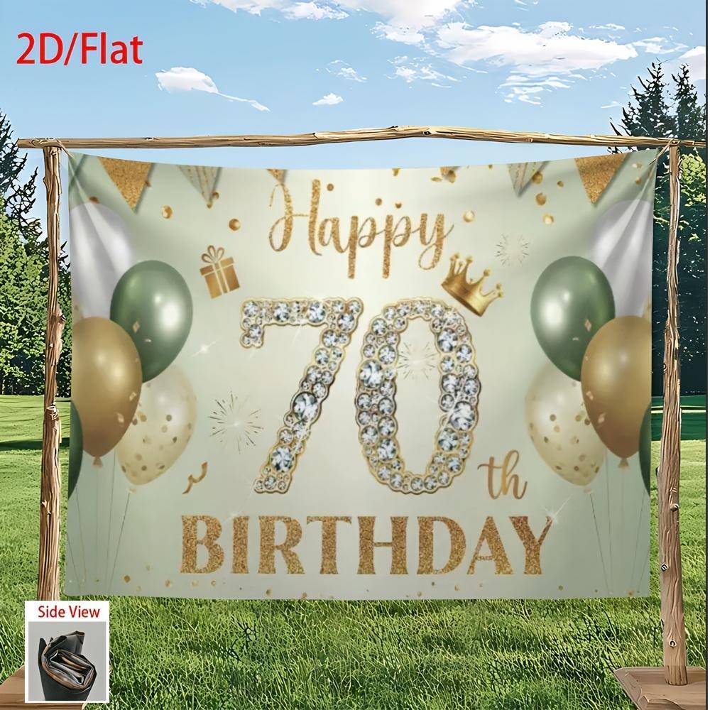 2D Flat, 1pc Happy 70th Birthday Party Banner with Balloons & Sparkling  Design - Golden & White Backdrop for Father'S Day, Mother'S Day, Festivals, and Celebrations, Birthday Party Decorati
