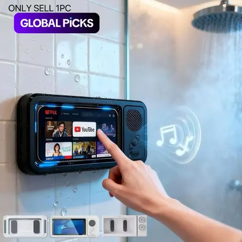 Mobile Phone Waterproof Box with Bluetooth Speaker, 360° Rotating Touch Screen Shower Phone Holder, Phone Mount Holder, Multifunctional Phone Stand, Waterproof Cellphone Stand for Bathroom, Kitchen, Swimming Pool, Cell Phone Holders #GLOBAL PICKS