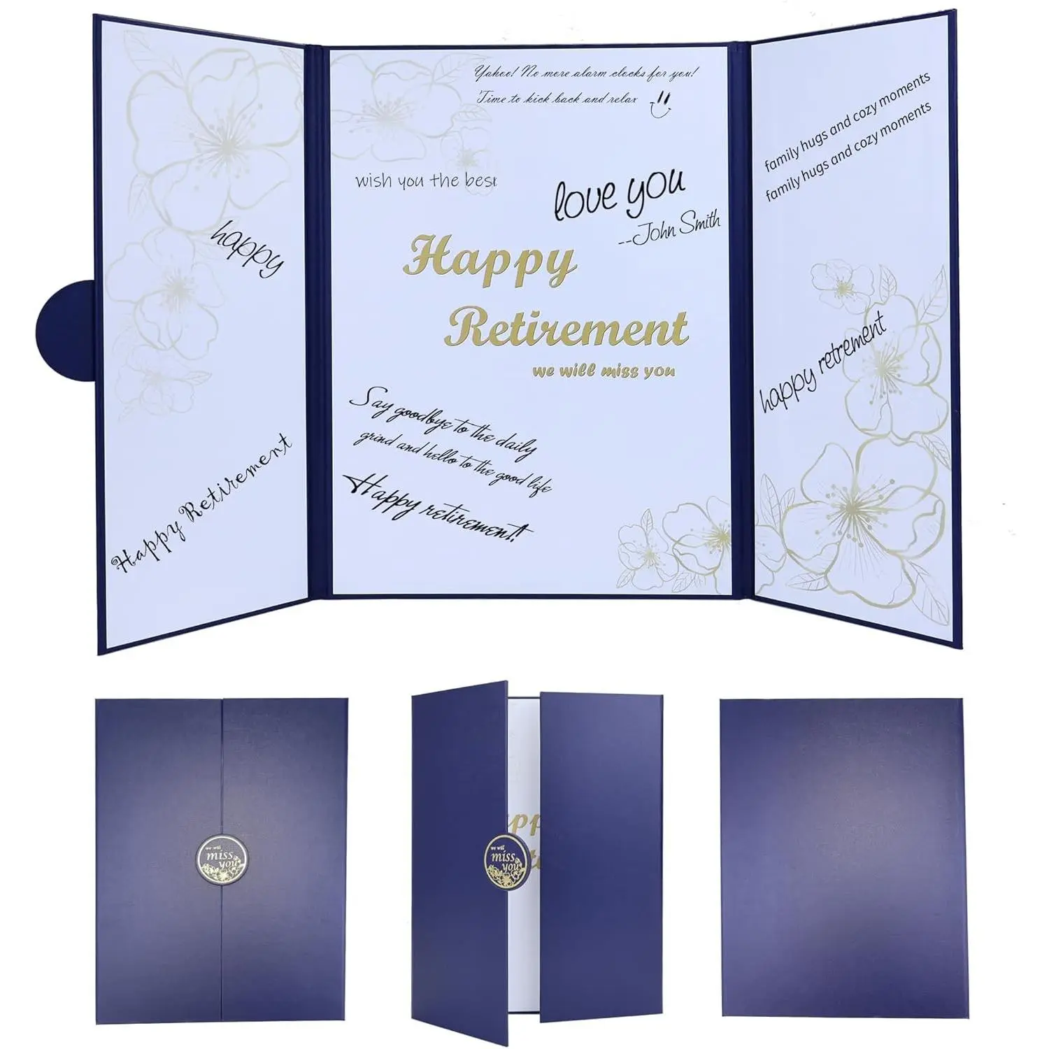 Retirement Party Decorations, Retirement Card for Man Woman, Blue Gold Farewell Guest Book Alternative, Happy Retirements Gifts Signature Board Book for Farewell Party Supplies (Blue)