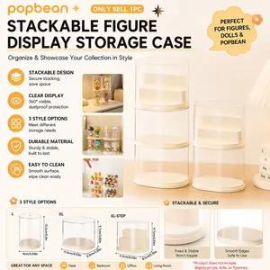 Stackable Figure Display Case with Base, Clear Cylinder Showcase Storage Organizer Box with Detachable Step Riser for Pop Bean, Blind Boxes, Watches, Jewelry, Souvenirs, Small Collectibles
