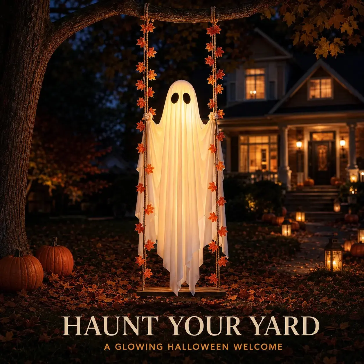 47 Inch Lighted Halloween Hanging Ghost, Battery Operated Warm LED Swinging Ghost Decor, Outdoor Porch Yard Garden Party Decoration, Batteries Not Included