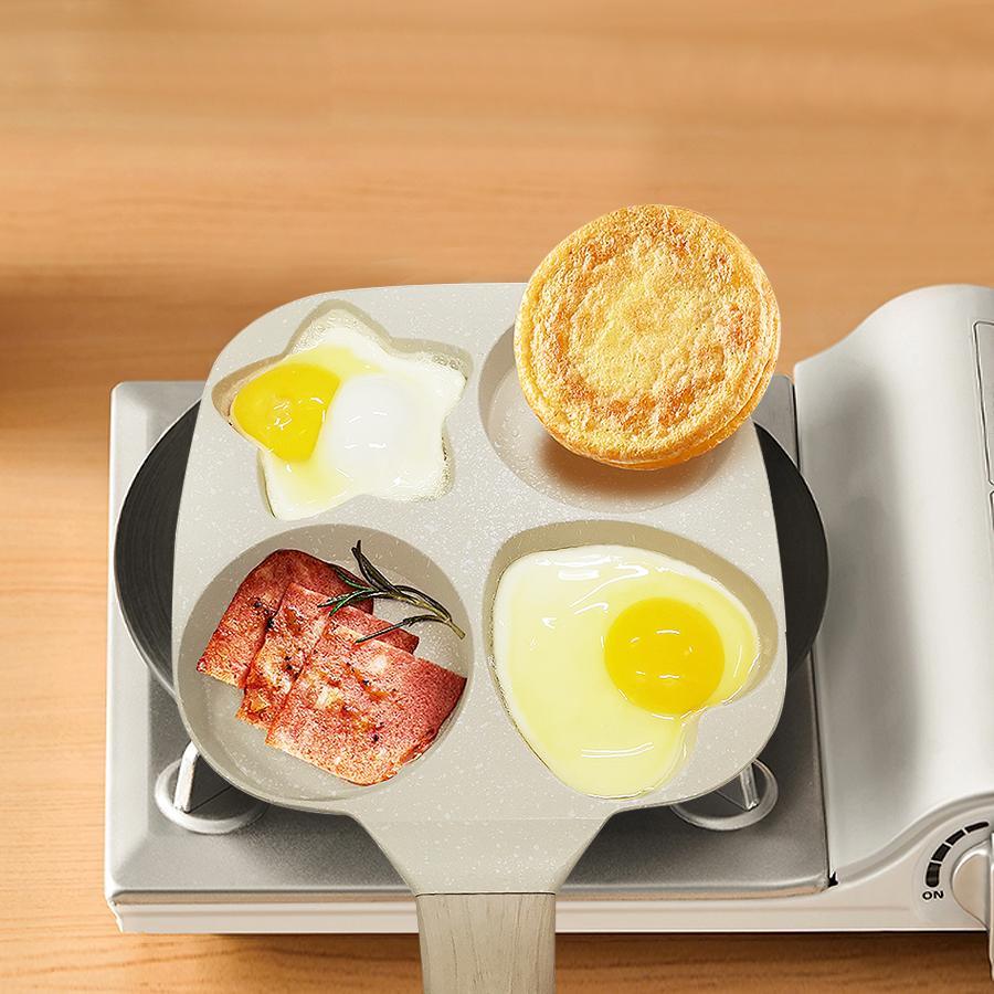 Four Hole Egg Frying Pan, 1 Count Non-stick Egg Frying Pan, Aluminum Omelette Pan, Nonstick Egg Pan, Breakfast Frying Pan for Cooking Eggs, Burger & Bacon