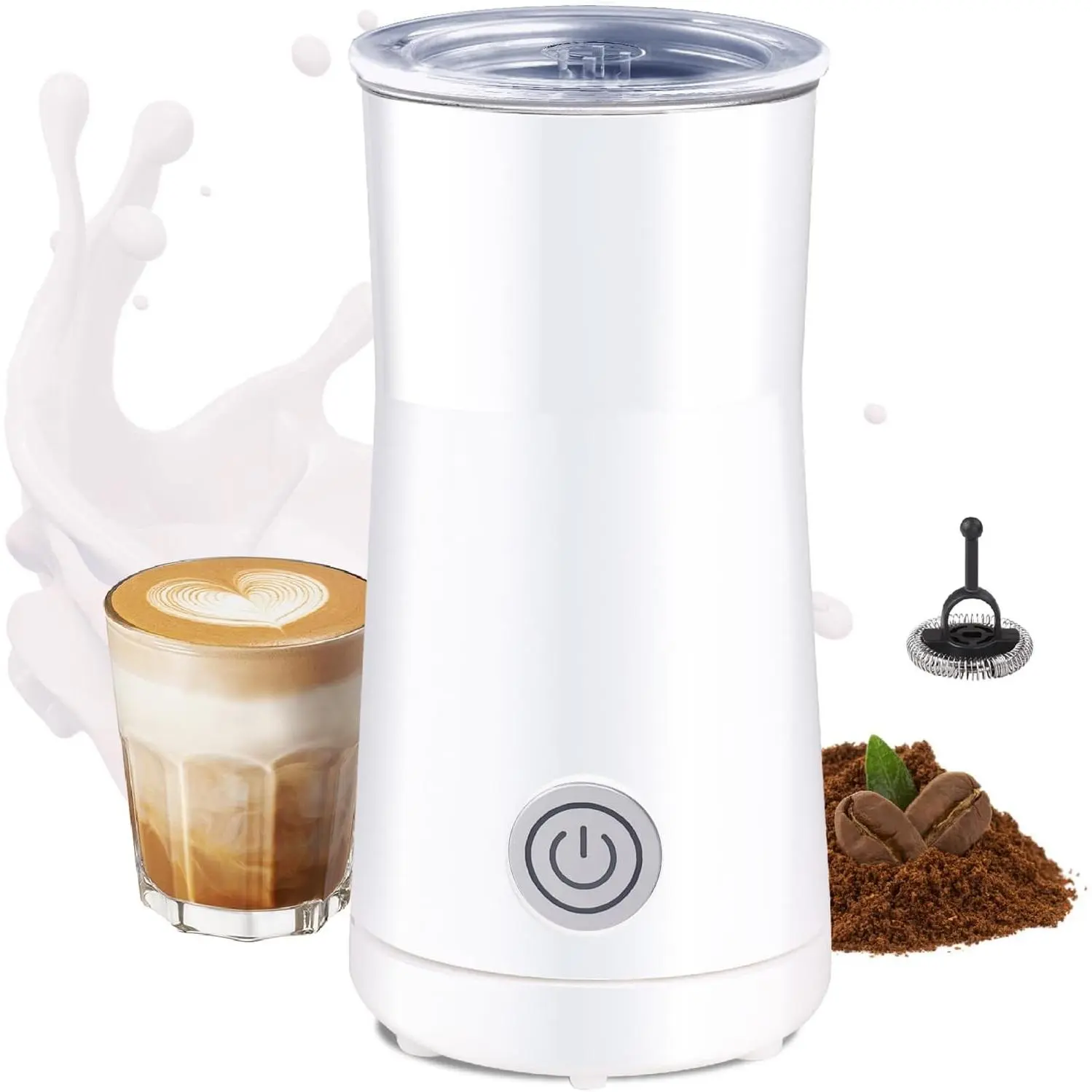 Huogary Milk Forther Simple Milk Frother and Steamer 2-in-1 Milk Steamer with Hot Milk Foam and Hot Milk for Latte, Macchiato, Cappuccinos, White （Medium）