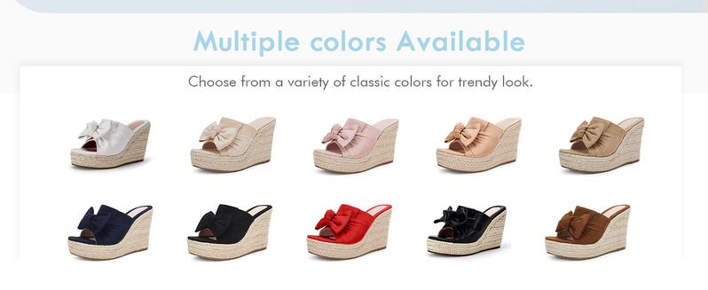 Coutgo Womens Platform Espadrilles Slip On Wedge Sandals Bow Tie Open Toe Slides Shoes