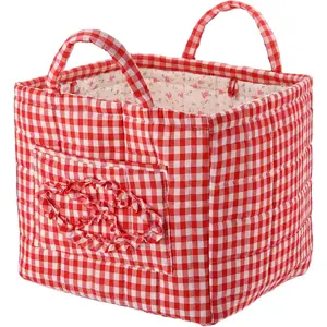 Novabright Quilted Fabric Storage Basket with Handles, Foldable Red Gingham Organizer Bin, Large Capacity 12.6'' x 10.6'' x 10.2'' Quilted Laundry Hamper Basket for Home Decor Picnic Travel