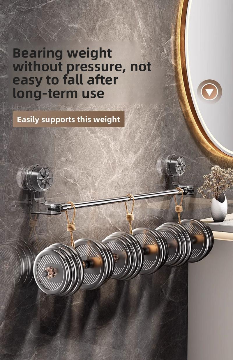 Stainless Steel No-Drill Suction Cup Towel Rack - Adjustable Bathroom Kitchen Storage Organizer