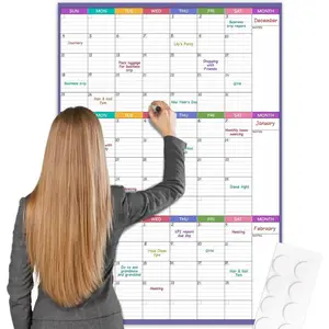 Large Dry Erase Calendar for Wall - Undated Wall Calendar Dry Erase, 28" x 40"  Erasable & Reusable Wall Calendar 3 Month with Round Stickers and Markers for Home, Office, Classroom and Gym Use, Blue