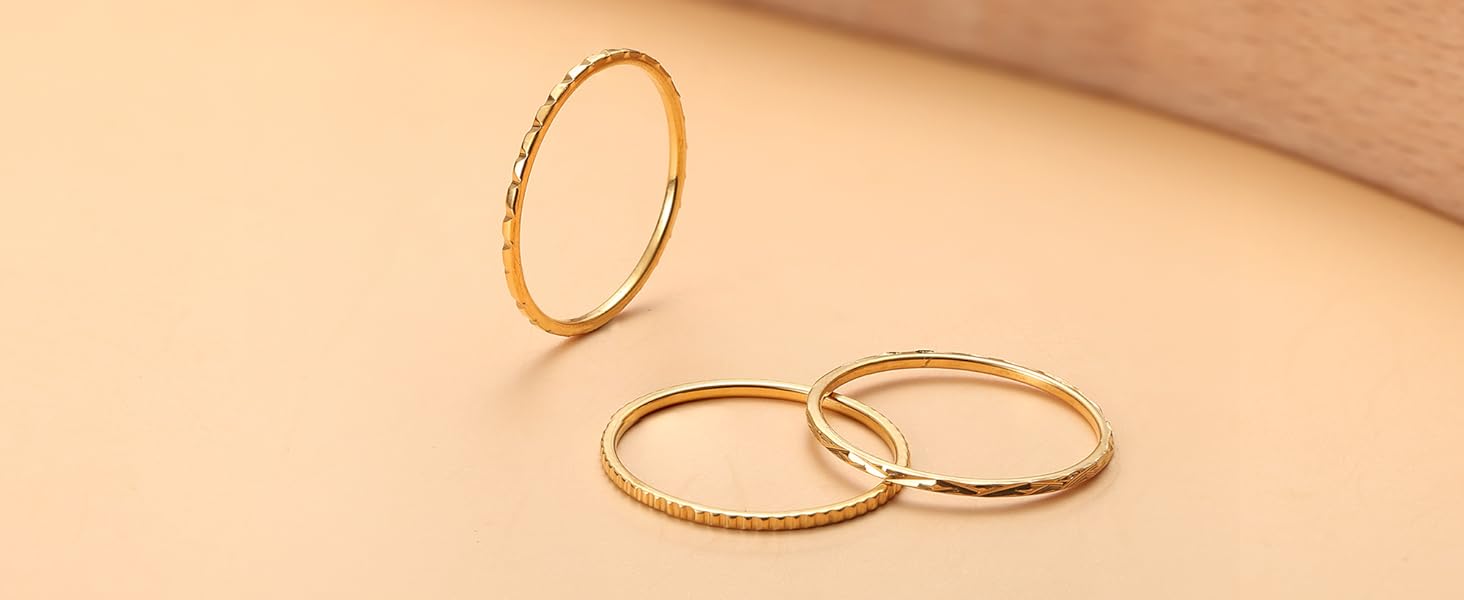 Cassieca 8s 1mm Stainless Steel Rings for Women Men Fashion Plain Band Knuckle Stacking Midi Thumb Dainty Thin Rings Set Size 5-10