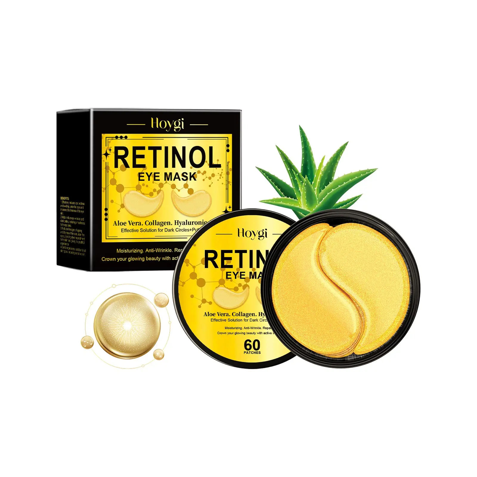 60 Patches Retinol & Aloe Vera Moisturizing Eye Mask Treatment, Soft & Skin-Friendly, Hydrating Eye Patches for Daily Care