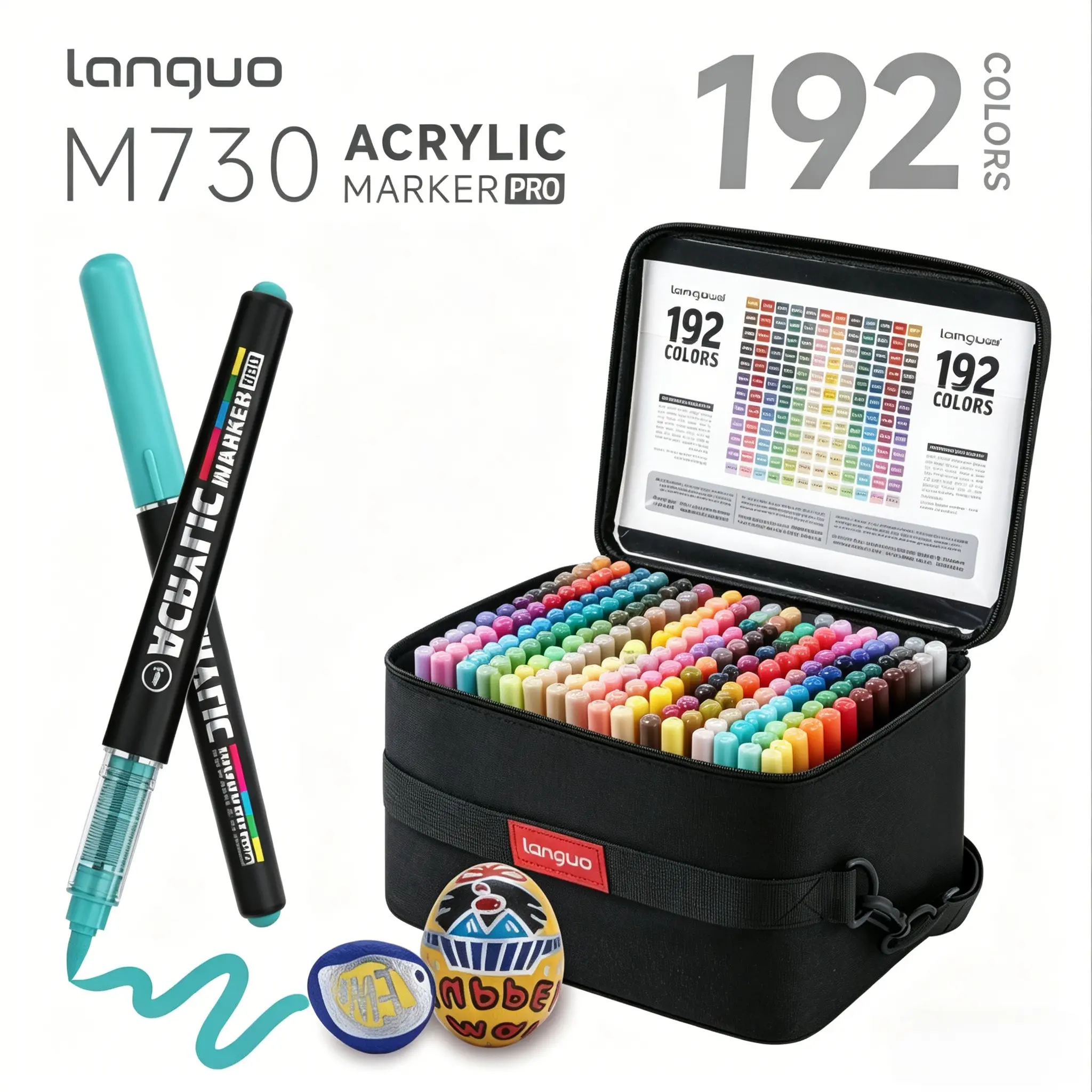 Languo 192/288 Color Acrylic Markers Set, Soft Brush Tip, Self-Control Ink, Excellent Coverage, Large Capacity, Multi-Material Use, Includes Storage Bag