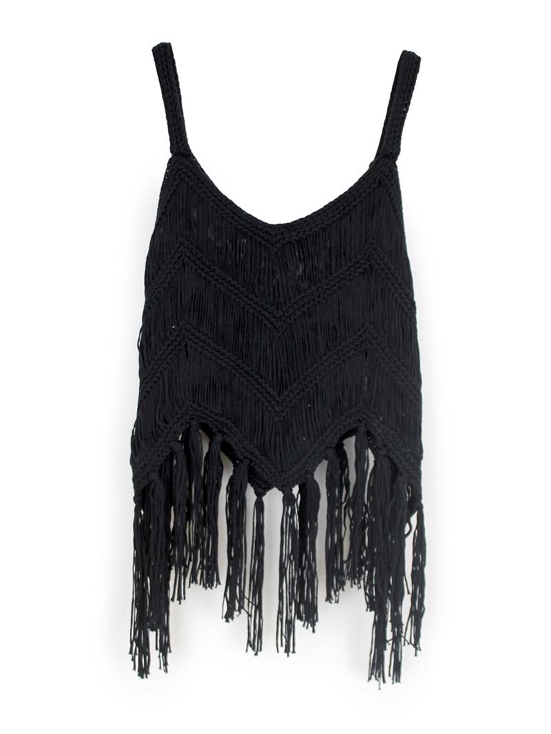 Women's Plain Fringe Trim Cami Top, Casual Fitted Sleeveless Top for Summer, Fashion Women's Knitwear for Daily Wear