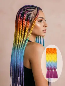3-Pack 24-Inch Multi-Color Rainbow Braiding Hair synthetic fibers, these crochet hair extensions are stylish and versatile—perfect for women's daily wear, as well as for creating looks for everyday outings, parties, and cosplay