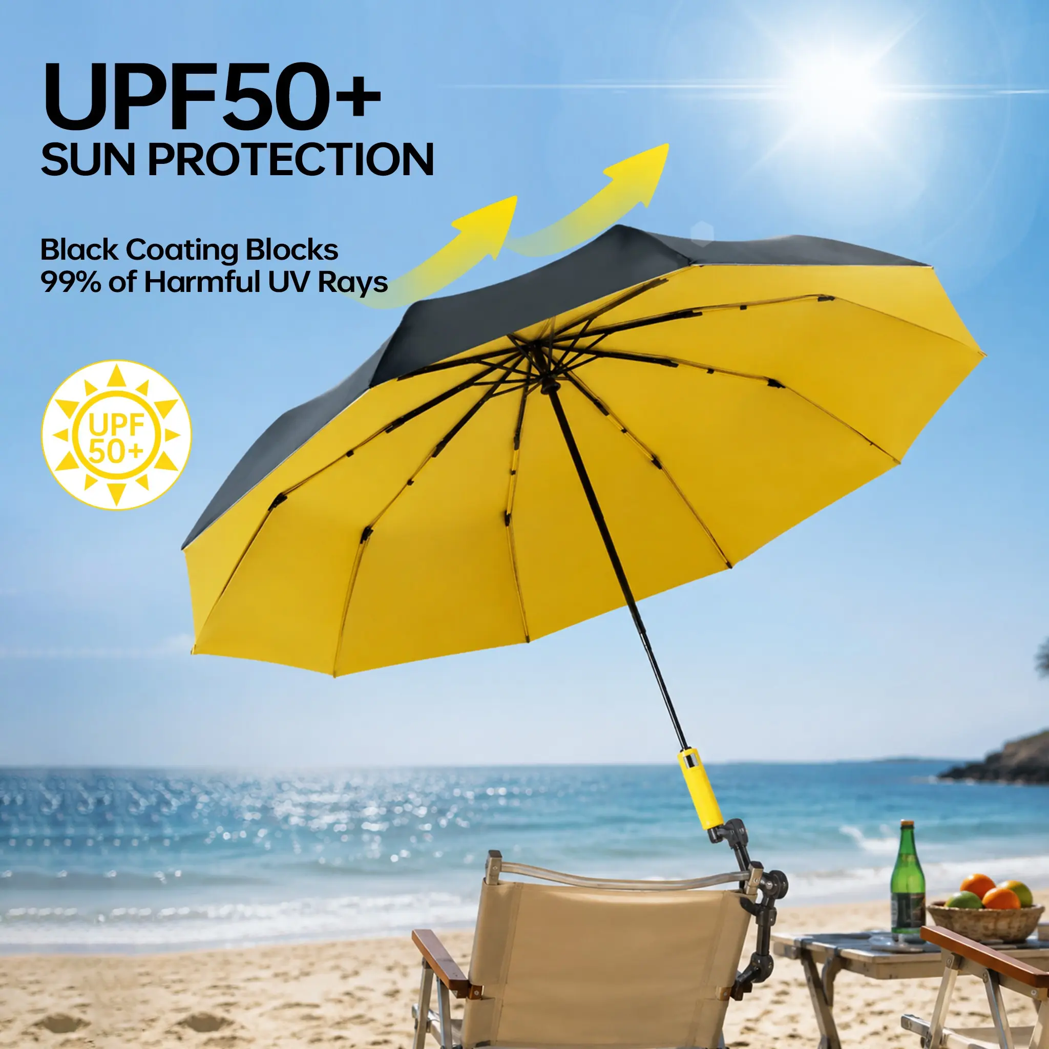 Upgrade Long Handle Umbrella, 10 Spokes, Dual Frame, 125cm Diameter, Sunshade Umbrella, Outdoor Umbrellas, UV Protection, Suitable for 3-4 People, Colored Handle, Outside Umbrellas