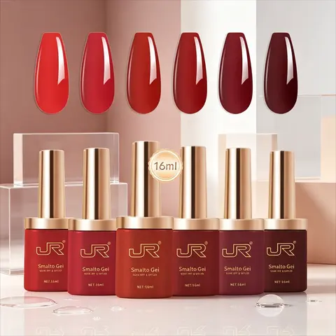 JR Gel Indie Nail Polish Kit, Nail Products – 6 Colors 16ML Christmas Red Green Coffee Brown Nude Beige Nude Pink Chestnut Skin Tone Soak Off UV LED Gel Polish for All-Season Nail Art Manicure Salon DIY French Manicure at Home for Women gift