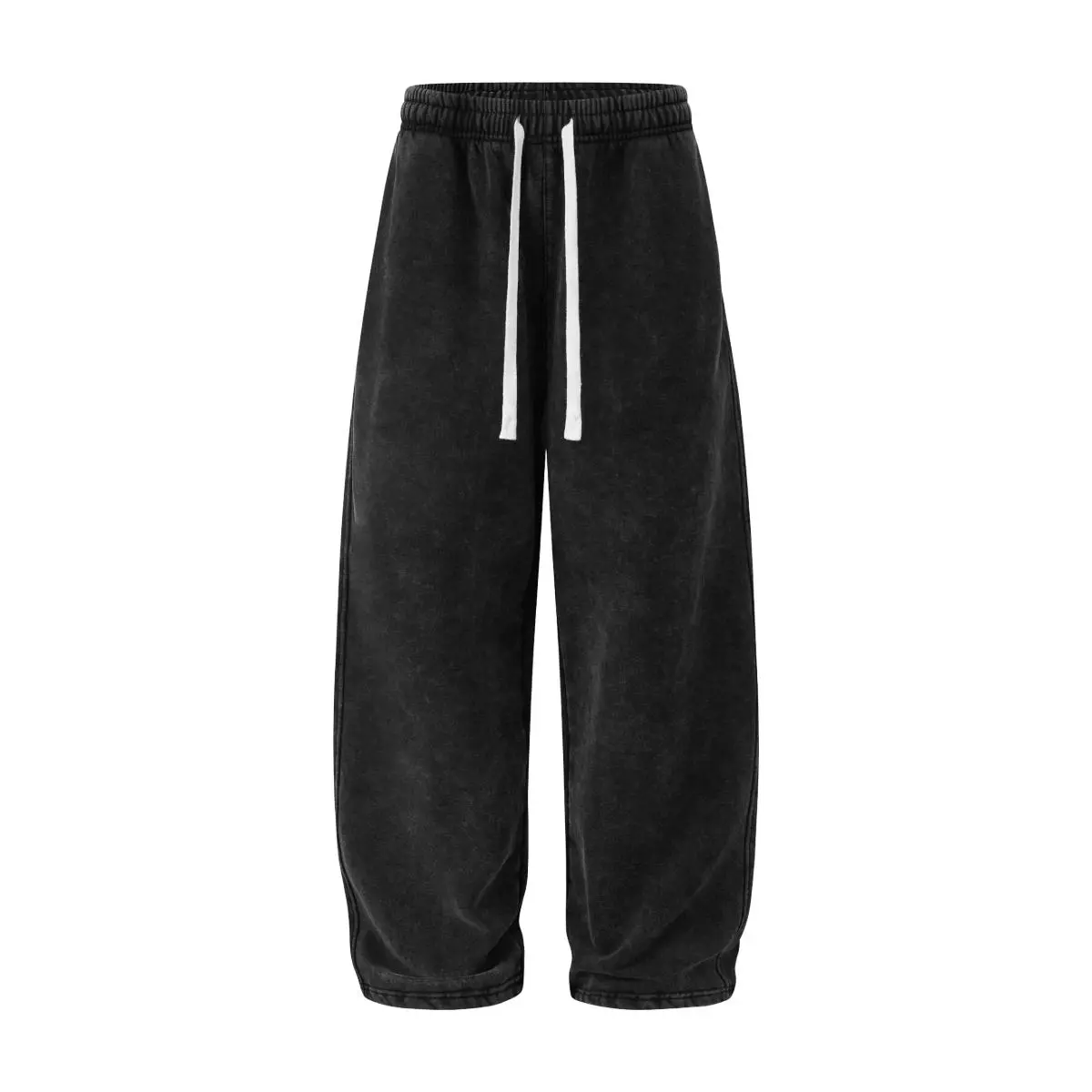 Men Vintage Washed Drawstring Jogger Pants, Elastic Waist Baggy Loose Cuffed Sweatpants, Retro Distressed Streetwear Casual Bottoms, Soft Washed Sweat Trousers for Spring Autumn Daily Hip Hop Trendy Outfits