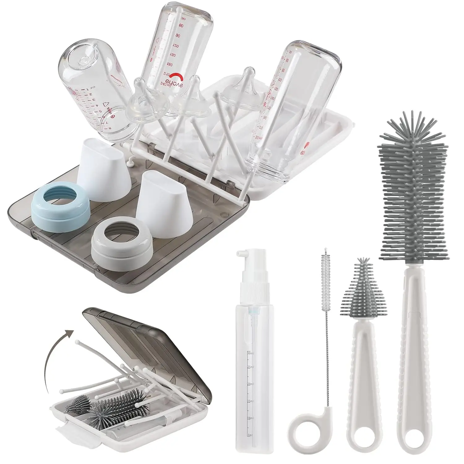6‑in‑1 Baby Bottle Cleaning Kit|Brush Set + Drying Rack + Storage Organizer Case