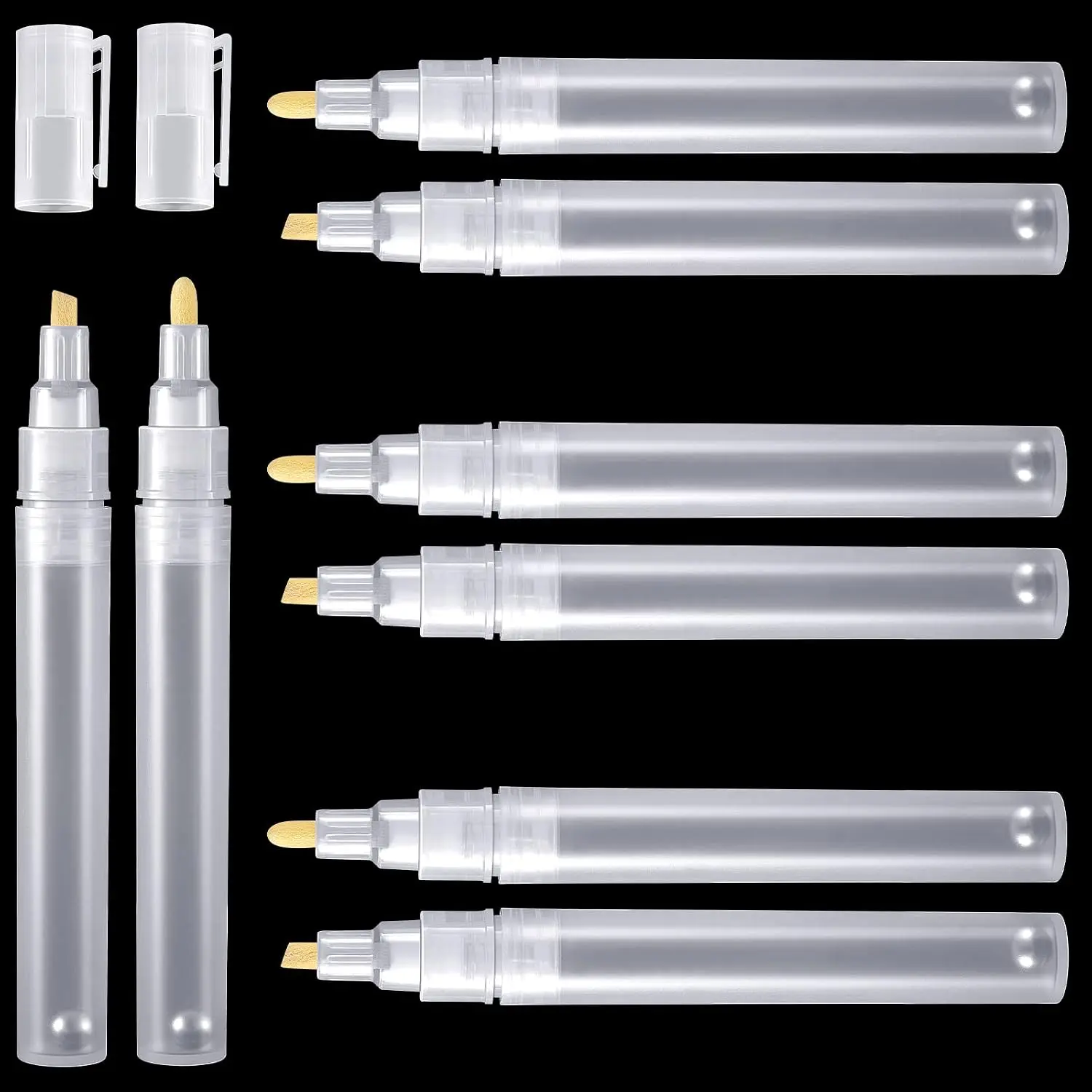 Set of 6 Empty Fillable Pen 3 mm 6 Mm, Refillable  Pen Blank Round Tilted Flat  Refillable  Markers Fine Tip  Markers for  Up Graffiti Paper Drawing