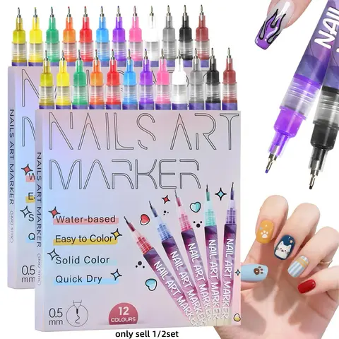 12-Color 3D Nail Art Pen Set, 0.5mm Fine Tip, Dotting Drawing Liner Brush, Ideal for DIY Nail Art and Manicure Decoration, Nail Pens