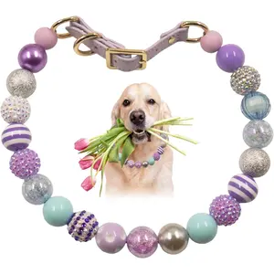 20mm Colorful Beads Adjustable Dog Friendship Necklace for Medium Large Pets Suitable for Daily Wear and Festival Themed Photos