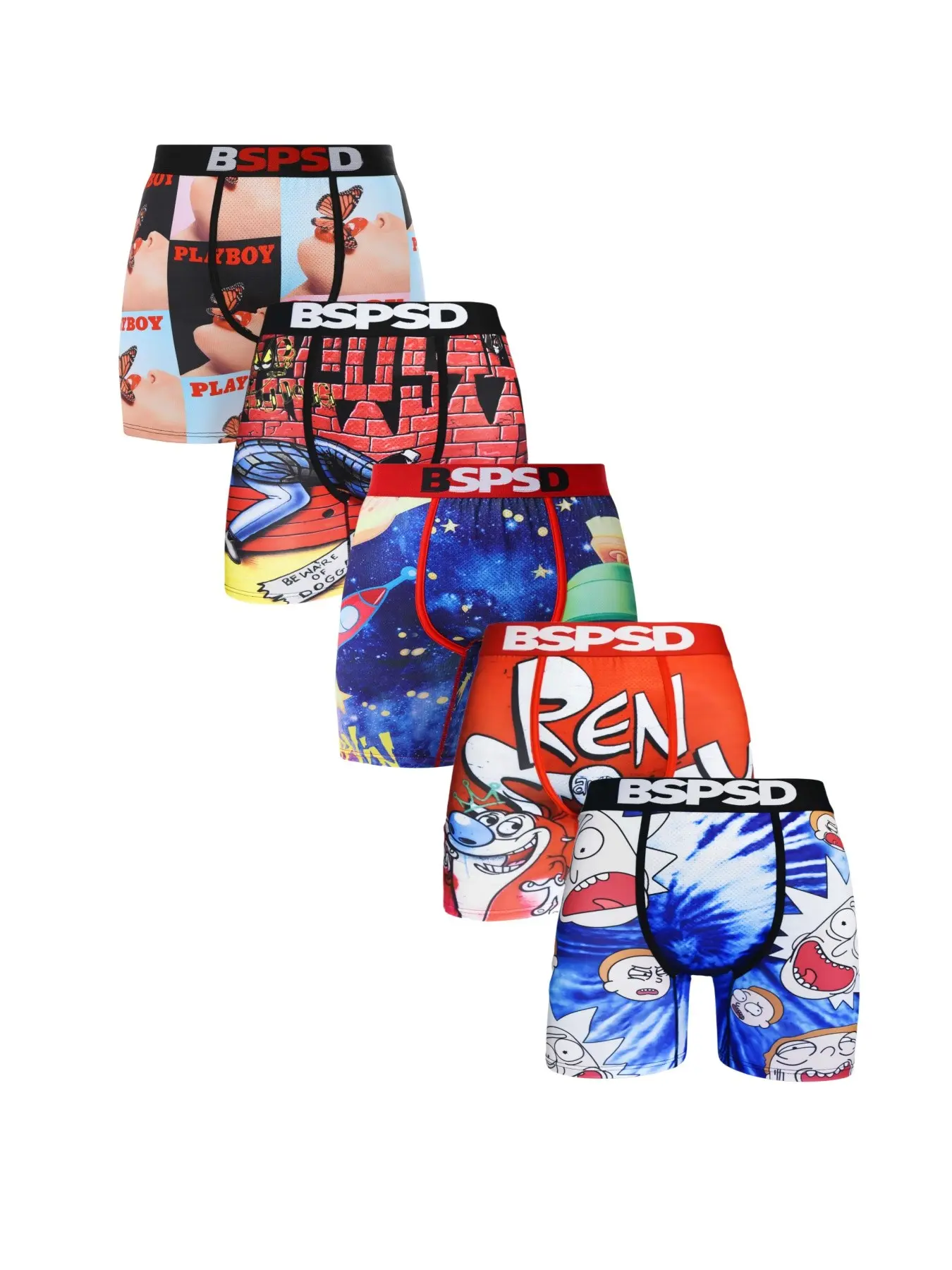 Breathable Cartoon Print Men's Boxers Briefs, 5-Pack, Anti-Rub Design, Ideal for Daily Wear, Sports, All-Year Use, Comfortable and Durable