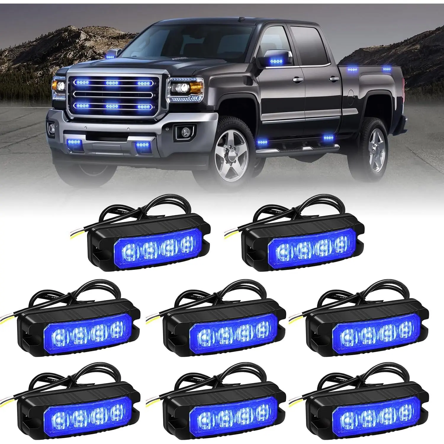 8PCS Sync Truck Grill Strobe Lights 32 LED Grille Lights
