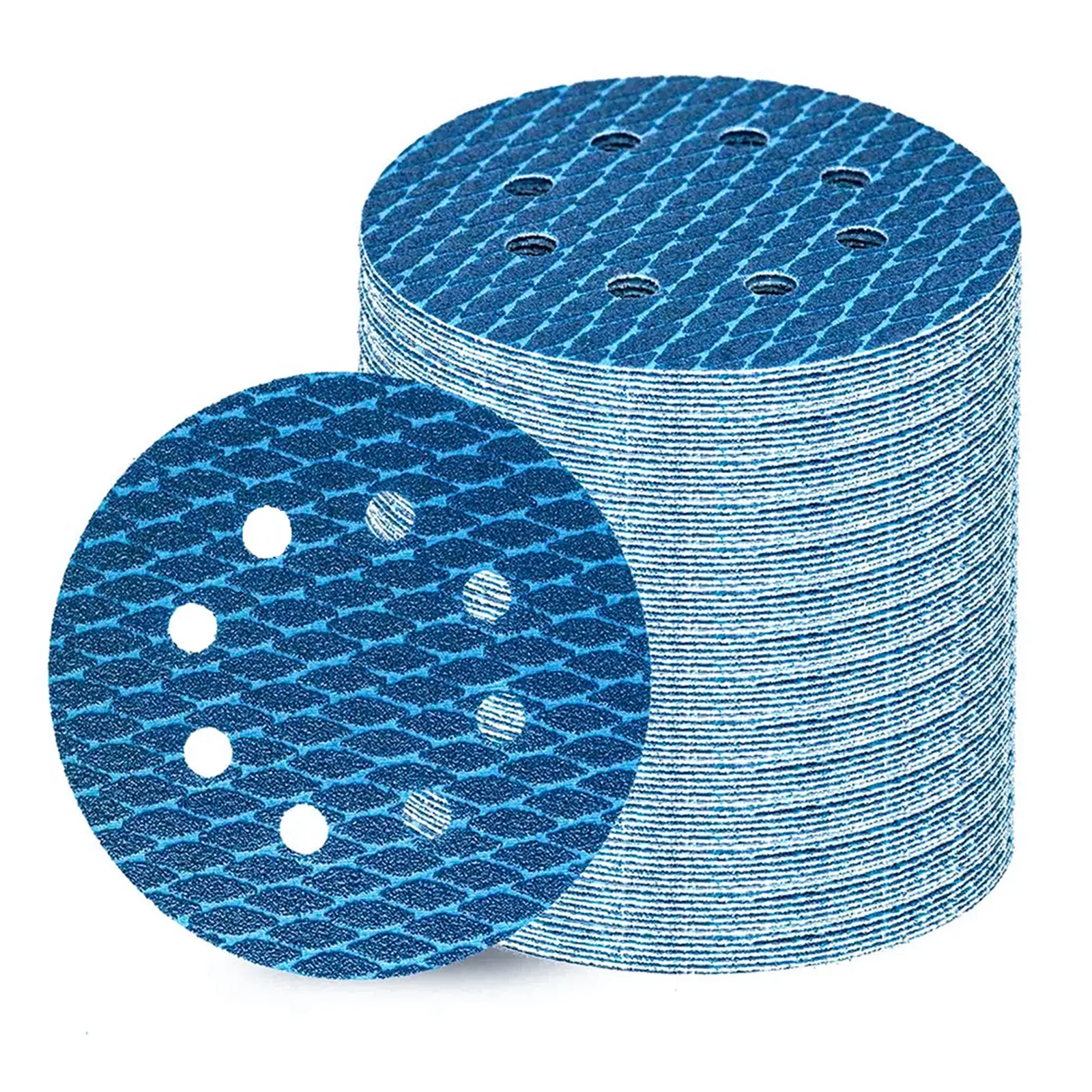 60 Sheets 5 Inch 8 Hole Diamond Blue Sandpaper, Magic Tape Disc, Compatible with Random Orbit Sander, Woodworking, Metal Grinding, Paint Polishing, Magic Tape Design