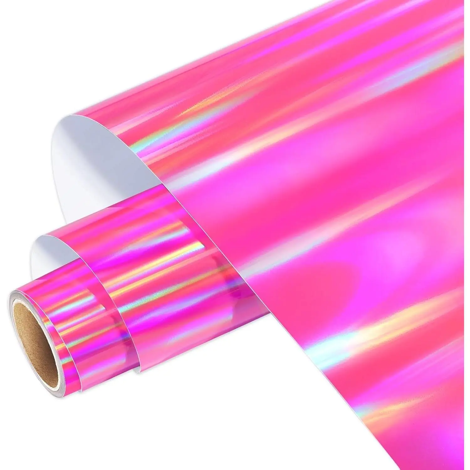 Holographic Vinyl Roll Pink, Holographic Permanent Vinyl Glossy Rainbow Craft 12" x 5ft, Chrome No Bubble Iridescent for DIY Craft Decal, Hot Pink