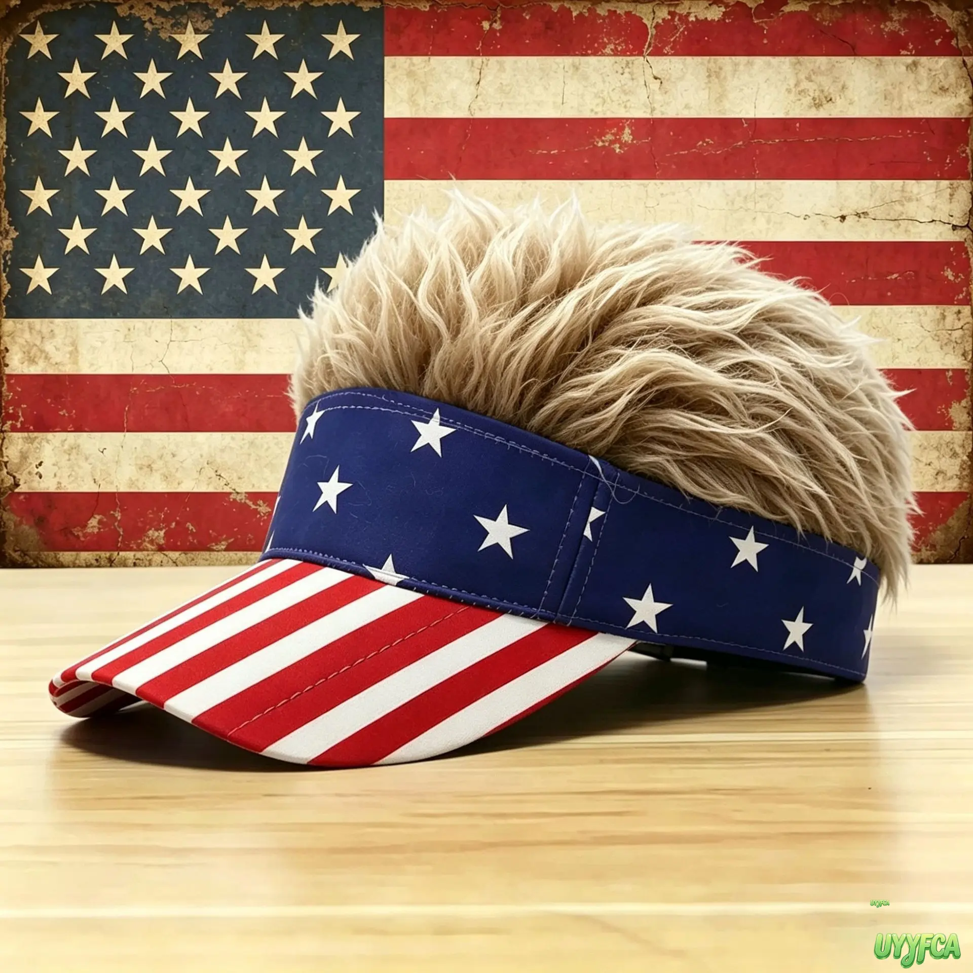 Patriotic Sun Visor with Spiky Hair, Unisex American Flag Print Casual Hat, Adjustable Novelty Headwear for 4th of July & Funny Gag Gifts