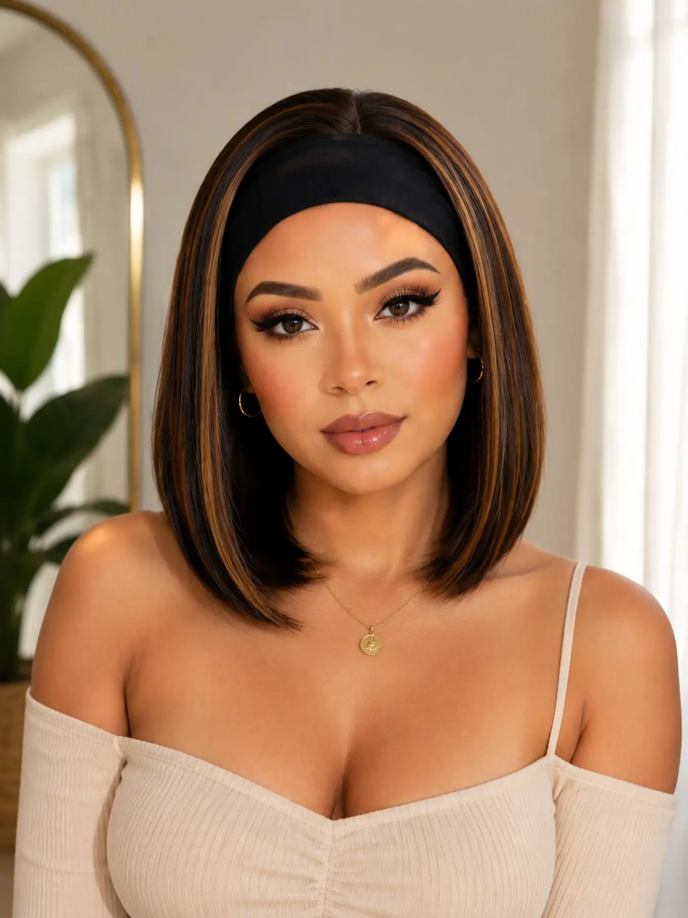 Highlight Short Bob Headband Wig, Straight Synthetic Hair, Glueless Wig, Natural Look, Daily Wear, Easy to Use