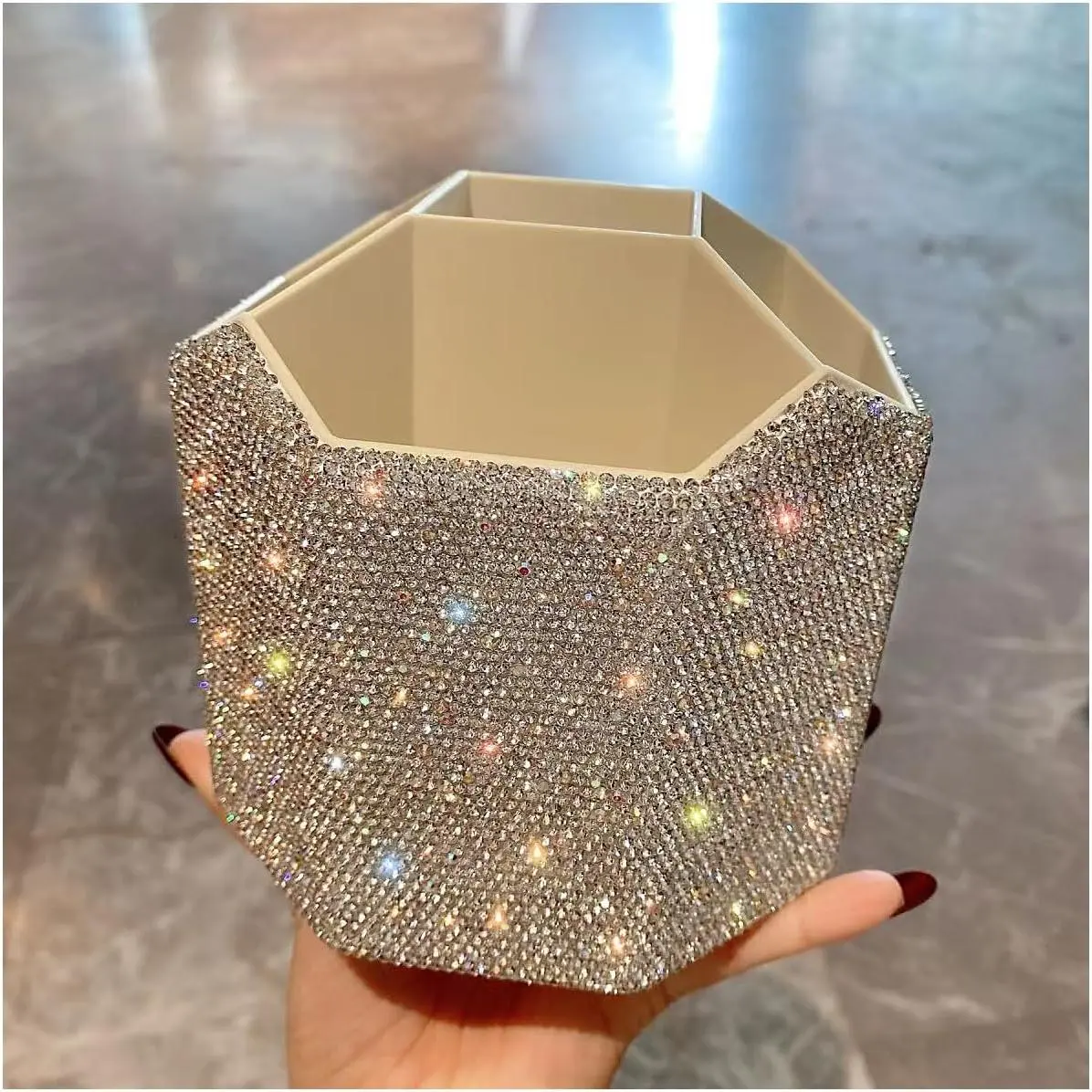 Bling Design Makeup Brush Holder Organizer,360° Rotating Glitter Rhinestones  Storage with 5 Slot Large Capacity Makeup Brushes Cup Pen Holder for ,Bathroom Countertops