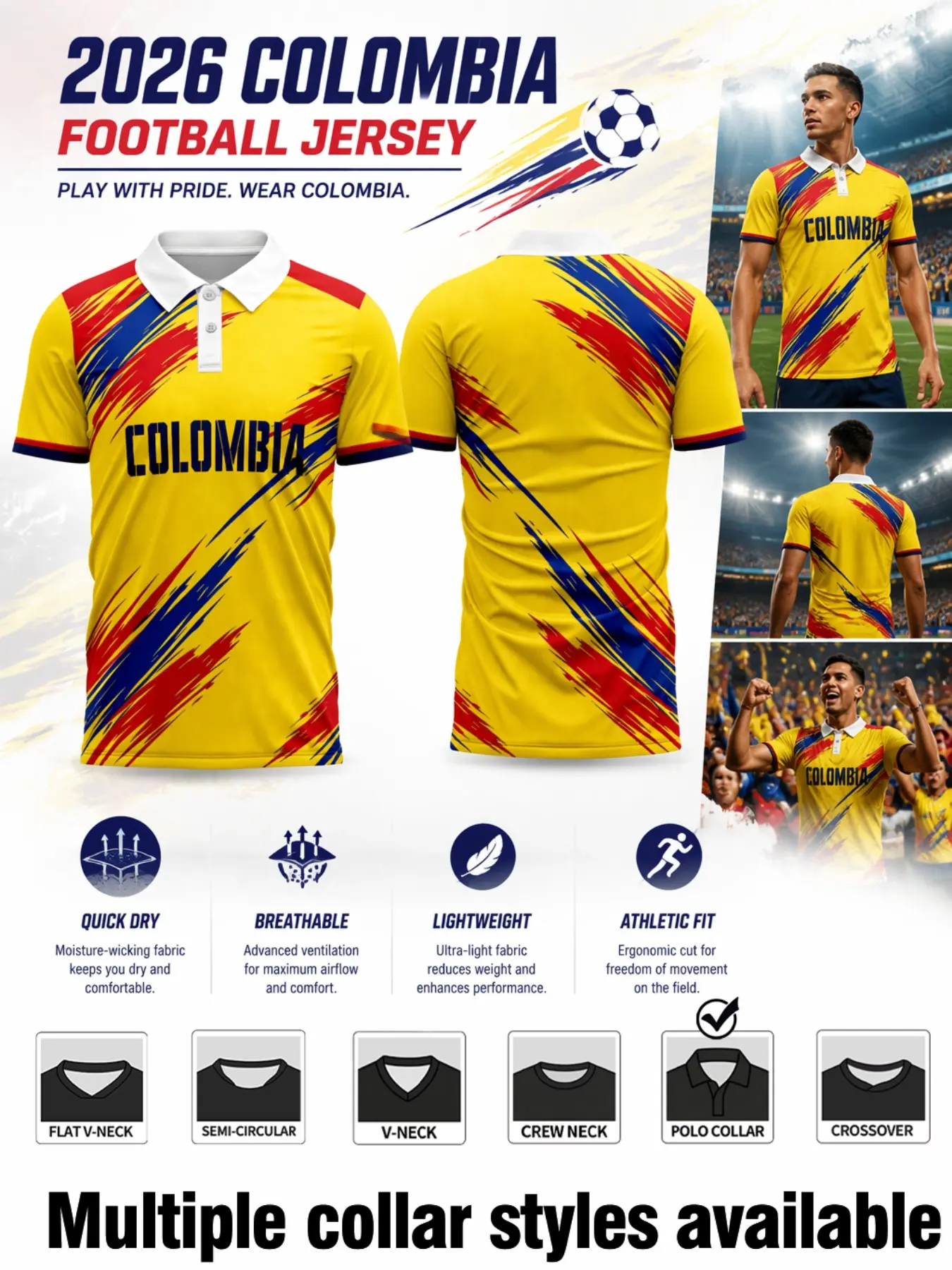2026 Columbia Sport Short Sleeve Jersey, Training & Casual Wear, Diagonal Brush Print, Bold Lettering, Color Block Sleeves, Stadium Ready