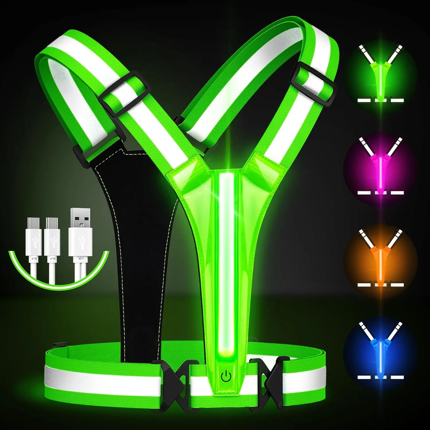 LED Reflective Running Vest Gear,Light Up Vest Runners Night Walking USB Rechargeable,Up to 11hrs Light with Adjustable Waist/Shoulder for Women Men Kids