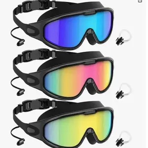 Creators Pick Goggles Swimming Adult Swim-Goggles: Wide View with UV400 Protection Anti Fog No Leak for Men and Women 3 Pack fit outdoorfun Swim Kit Nose Clips Swim Glasses summerwins