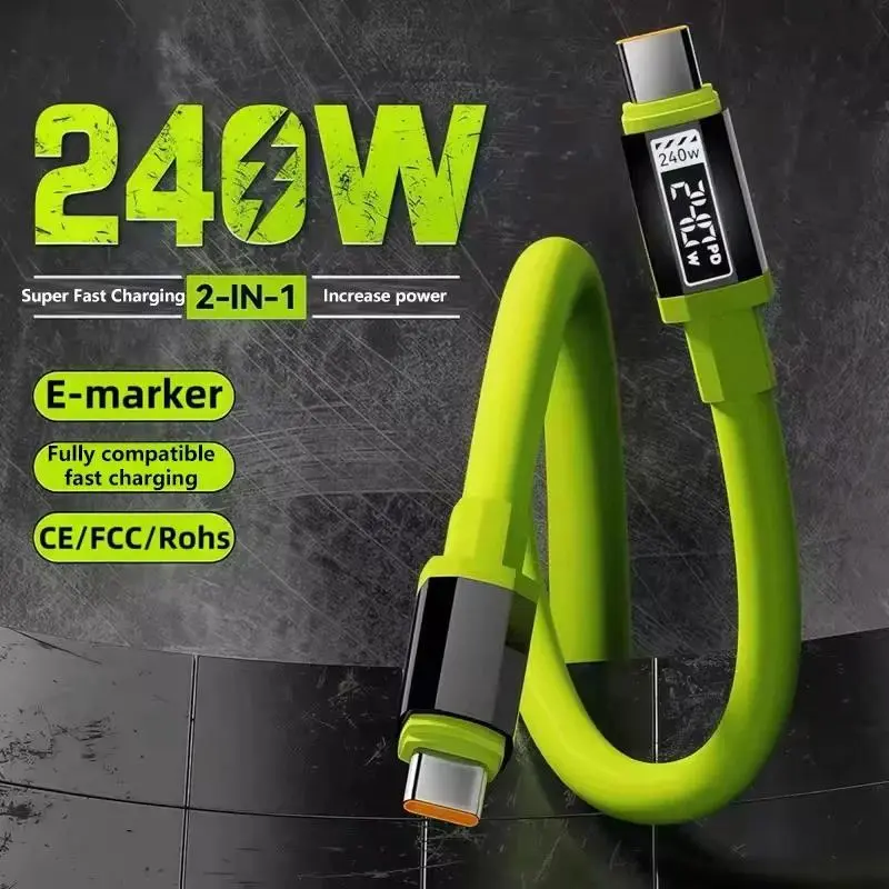 240W PD Fast Charging Cellphone Cable USB C to C Silicone Cable for iPhone Samsung Xiaomi