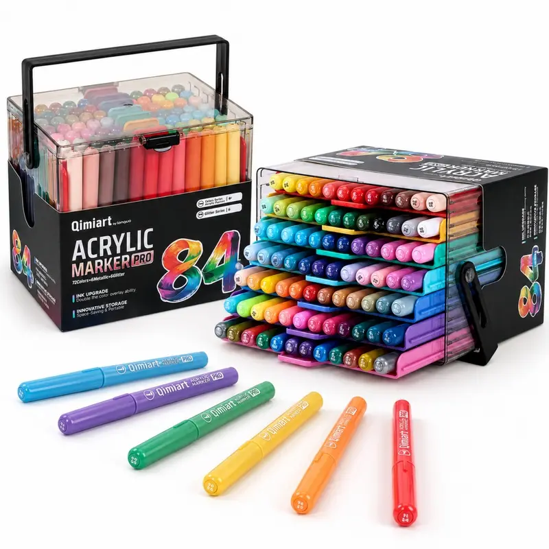 Acrylic Paint Markers 36/60/84 Colors, Flexible 1-5mm Brush Tip Acrylic Pens, Automatic Ink Flow, Water-Based Waterproof No-Bleed Paint Markers for Rock, Fabric, Wood, Metal and Canvas