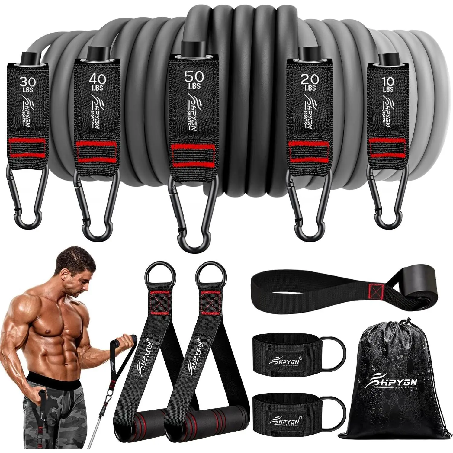 Resistance Bands, Exercise Bands with Handles, Fitness Bands, Workout Bands with Door Anchor and Ankle Straps, for Heavy Resistance , Physical , Shape , Yoga,  Workout Set
