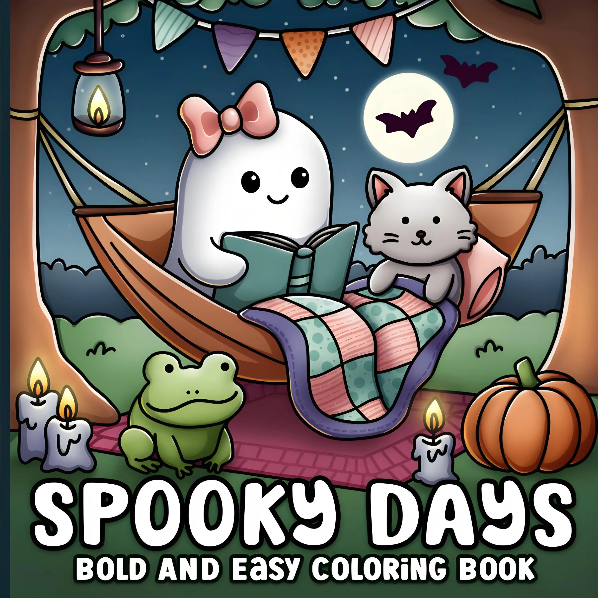 Bold and Easy Coloring Book: Spooky Days Cute Fun Festive Halloween and Autumn Designs for Adults, Seniors, Teens and Kids for Relaxation
