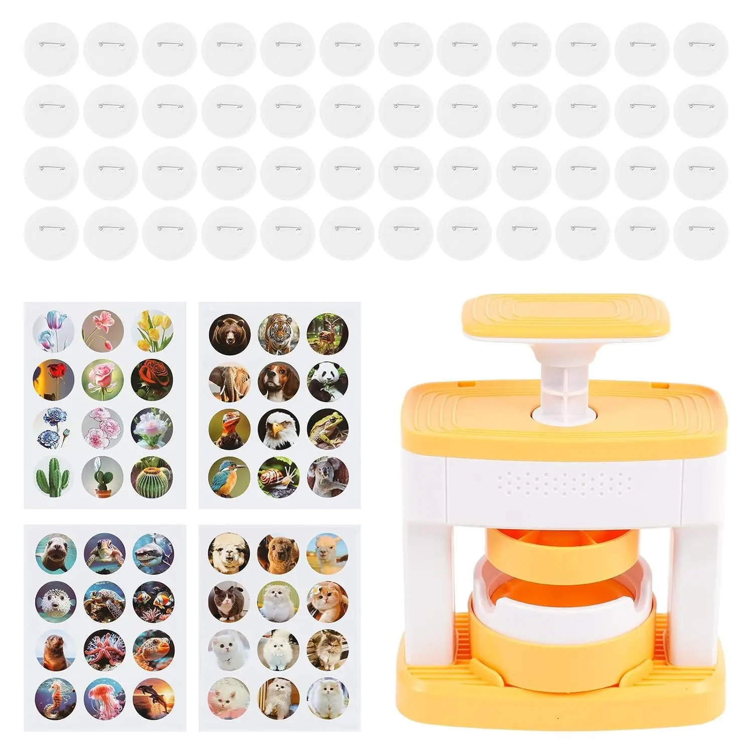 Button Maker Machines, 2.16 Inch DIY Creative Pin Press Machine Set, Versatile Installation-Free Badge Maker Apparatus, Solid Pin Makers, Press Machine Badge Punch Kit with 48 PCS Button Parts