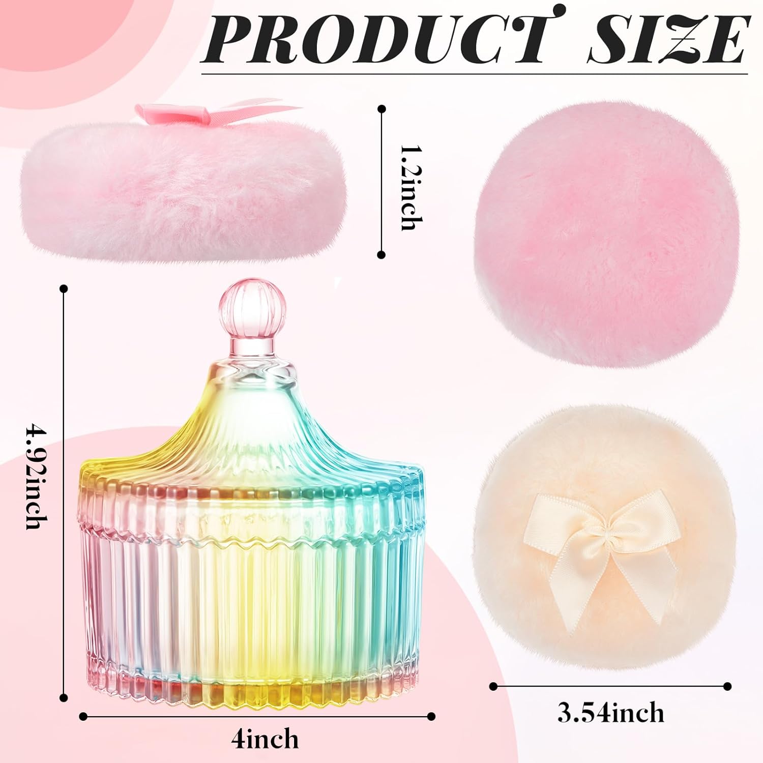 2 Pack Large Body Powder Puff with Storage Case Crystal Shell Soft Reusable Velvet Face Body Wet Dry Use Glitter Party Gift Set Classic Colorful Design
