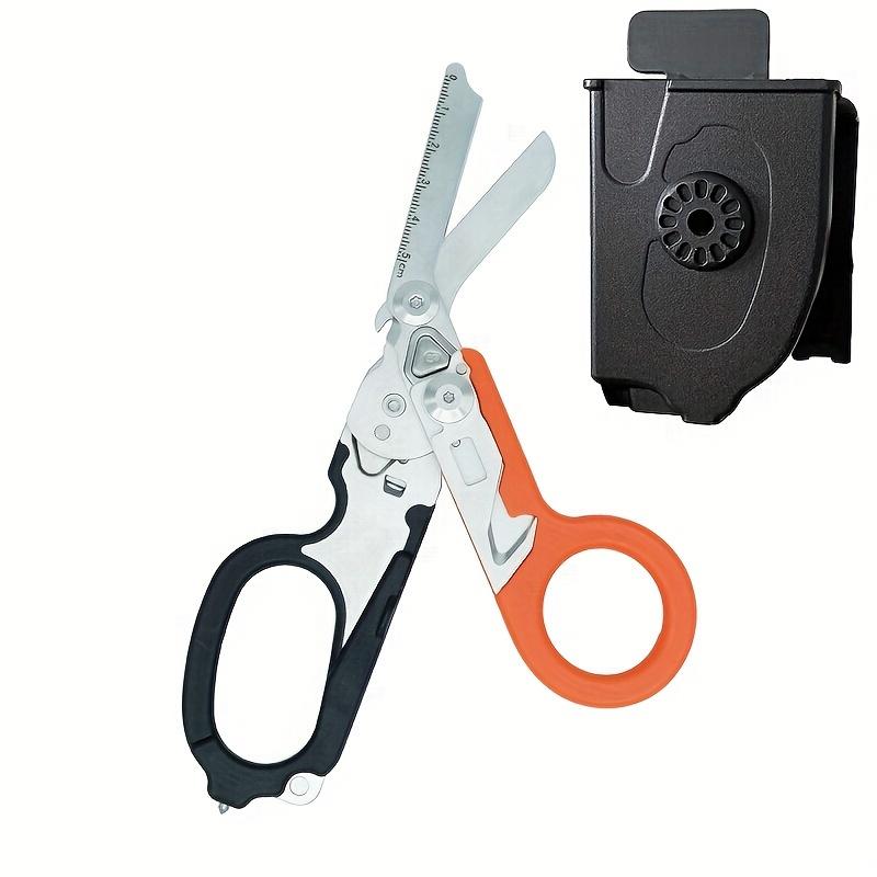 6-in-1 Multi-Function Trauma Shears with Holster - Stainless Steel Foldable Emergency Response Scissors, Outdoor Camping Rescue Tools, Includes Sheath, Camping Accessories, Camping Essentials, Sleek Metallic Finish, Durable Construction
