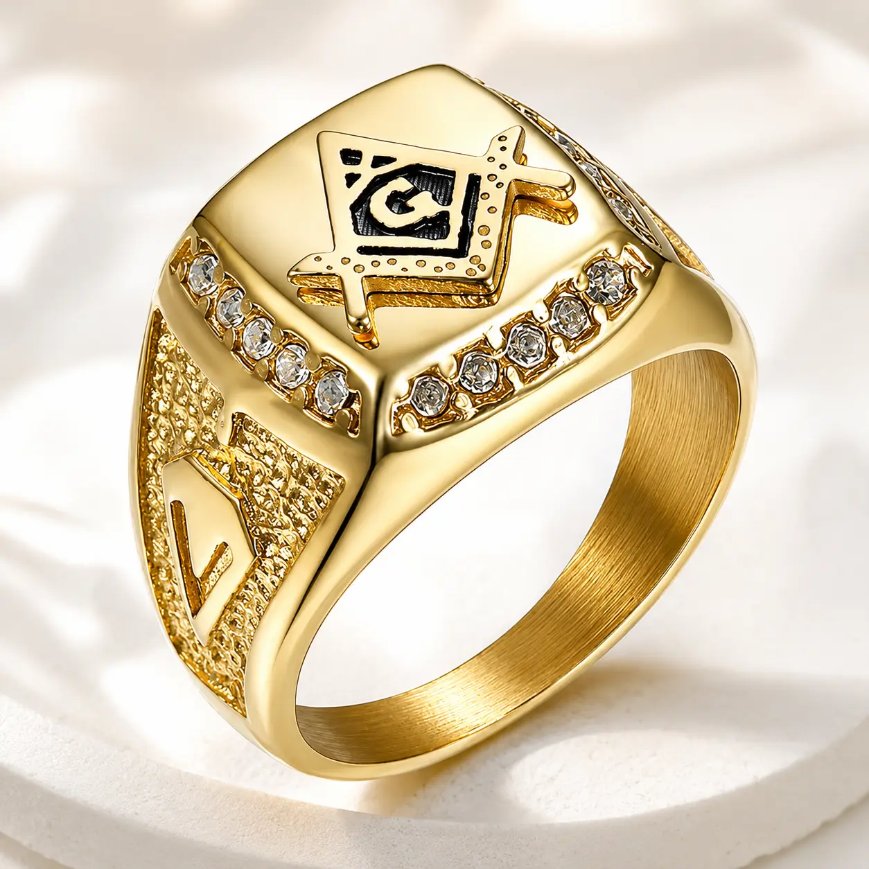 Men’s Square Stainless Steel Ring, Synthetic Zircon Vintage Spoon Ring, Retro Hip Hop Fashion Jewelry