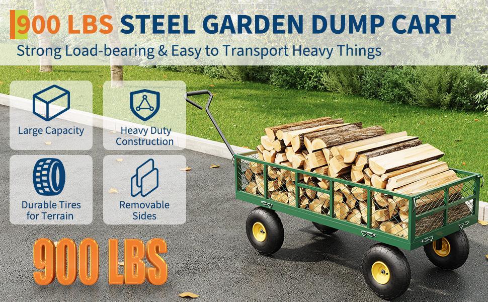 900 LBS Garden Dump Cart with Removable Sidewalls, Heavy Duty Steel Dump Wagon with 180° Swivel Handle & 10 in Tires, Yard Cart Utility Wheelbarrow for Backyard Farm 900 LBS Garden Dump Cart with Removable Sidewalls, Heavy Duty Steel Dump Wagon with 180° Swivel Handle & 10 in Tires, Yard Cart Utility Wheelbarrow for Backyard Farm