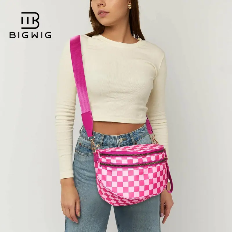 BIGWIG Women's Black and White Checkered Polyester Bum Bag - Adjustable Waistband, Foldable, Multi-Function, Large-Size Friendly, Roomy, Minimalist, Crossbody Strap, Zipper, Machine Washable, Holds Essentials, for Business Casual, Sporty Chic Outfits